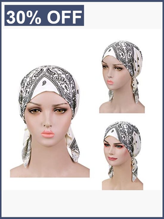 Pre-Tied Chemo Head Scarf 3 Pack Beanie Skull Cover Cap Women Cotton main image 6